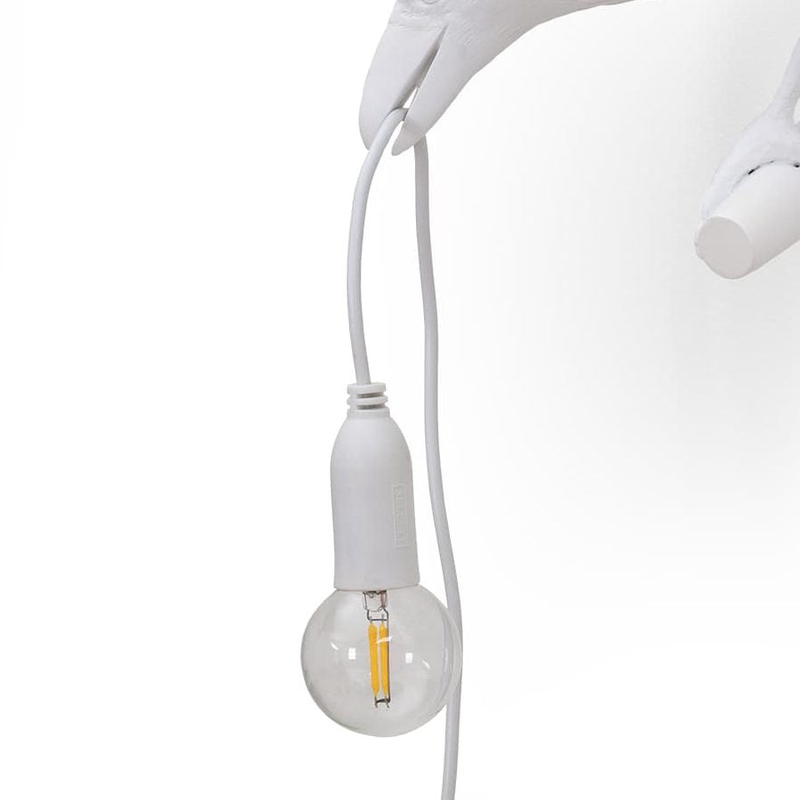 Bird Lamp White Looking Left OUTDOOR