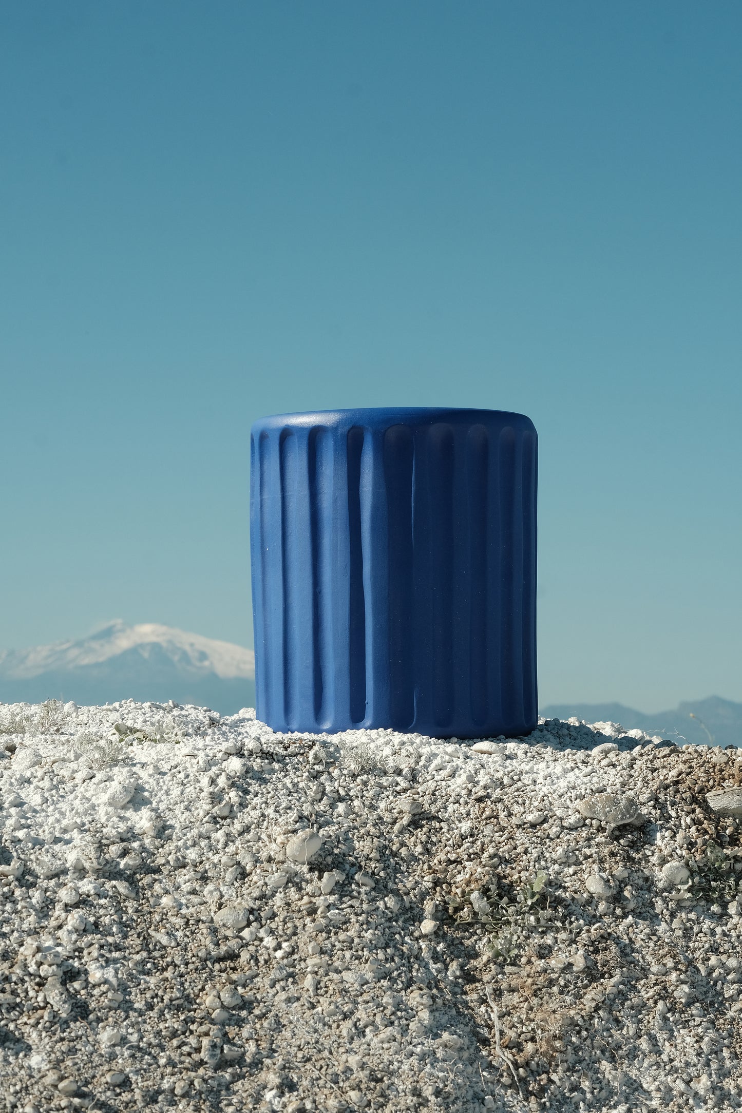 Terracotta Vase with Saucer Dorico Blue