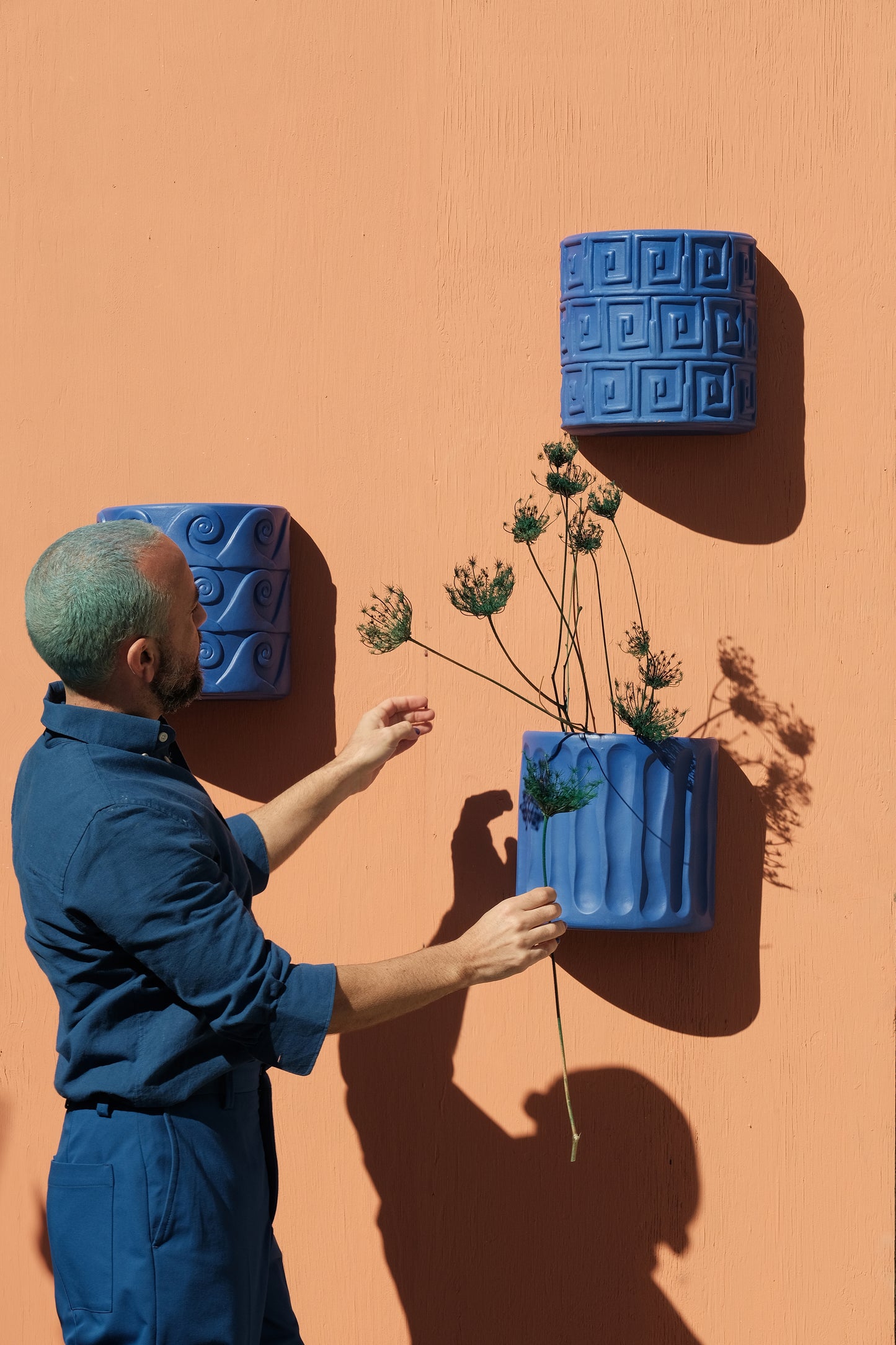 Vaso in Terracotta con Saucer Onde Blu