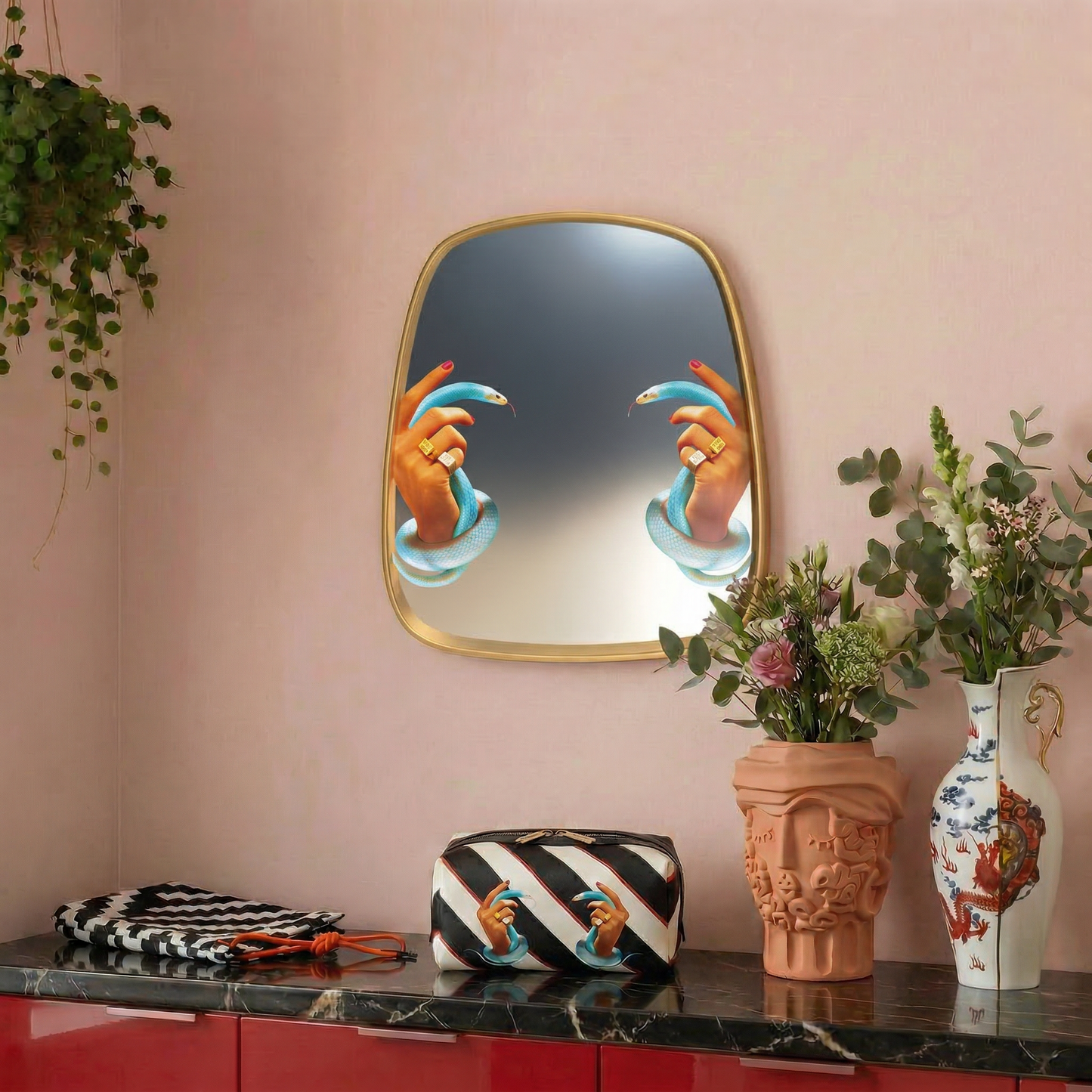 Mirror Gold Frame Hands with Snakes