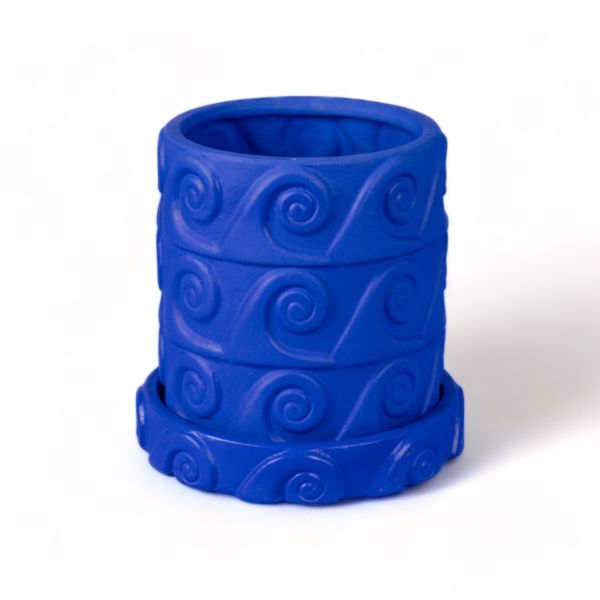 Terracotta Vase with Saucer Onda Blue