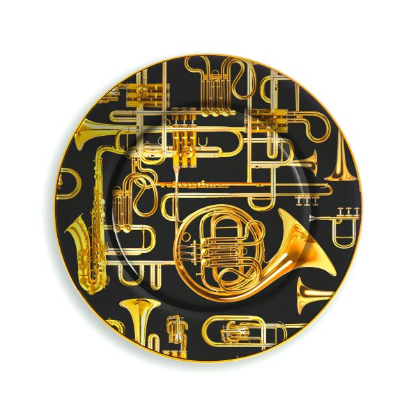 Porcelain Plate  Trumpets Gold Border